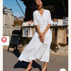 Simple Retro Feminine Fiona Cotton White Midi Dress